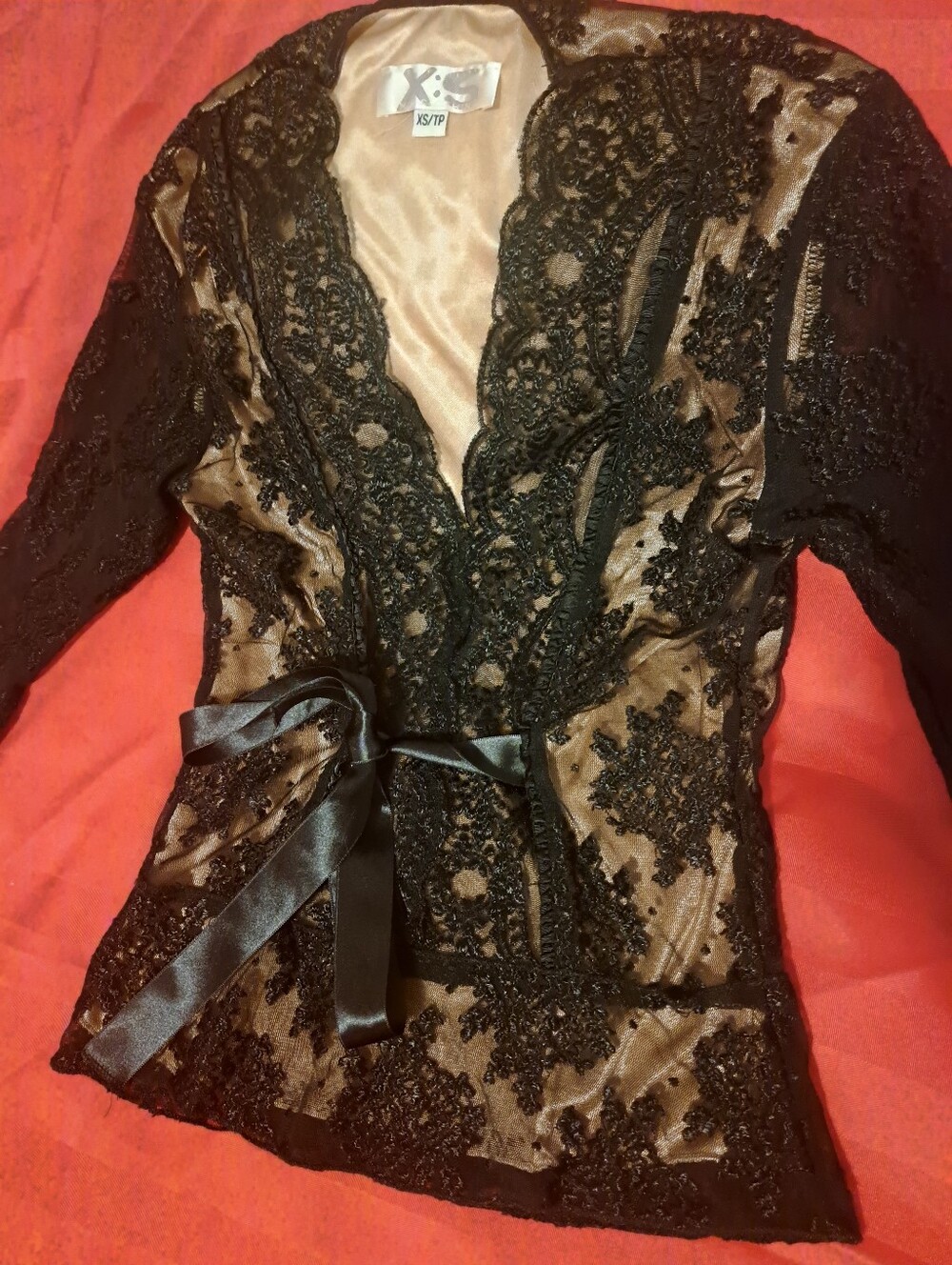 X:S Women’s Black Lace Overlay Satin Wrap Top
